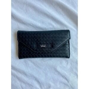 Vans Black Woven Faux Leather Crossbody Chain Wallet Clutch